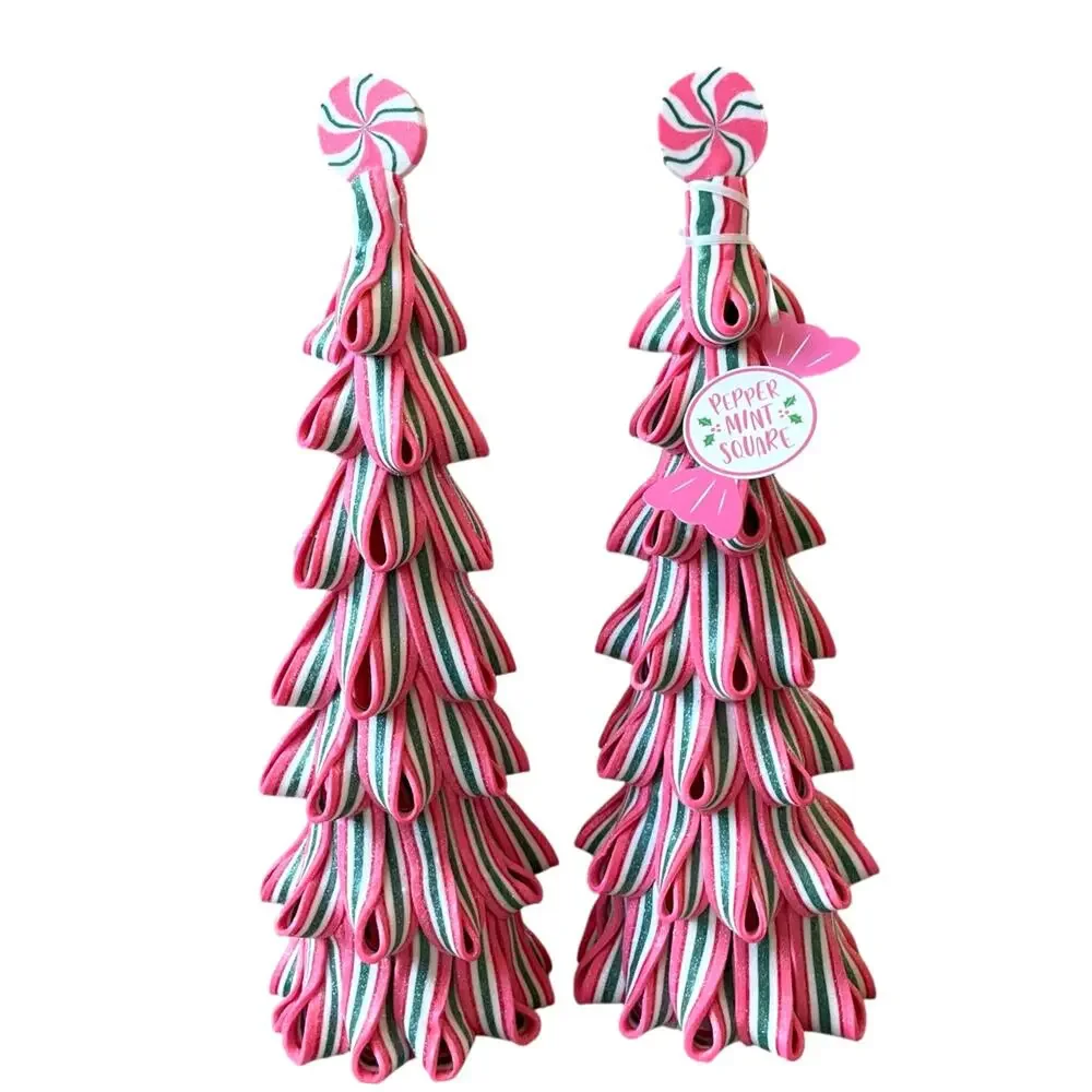 Christmas Peppermint Square Ribbon Candy Clay Dough Tree Pink, Green & White New